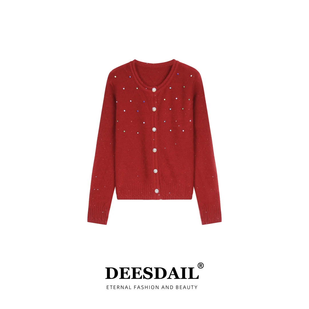 Deesdail冬长袖钉珠开衫毛衣显瘦百搭知性针织衫女A548/A551