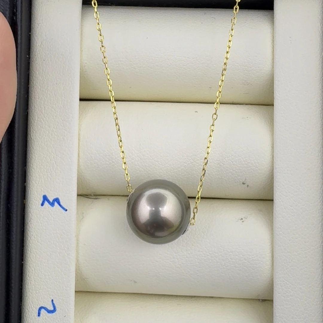 颈饰银S925镶嵌海水珍珠大溪地正圆微瑕镜面光12.5mm