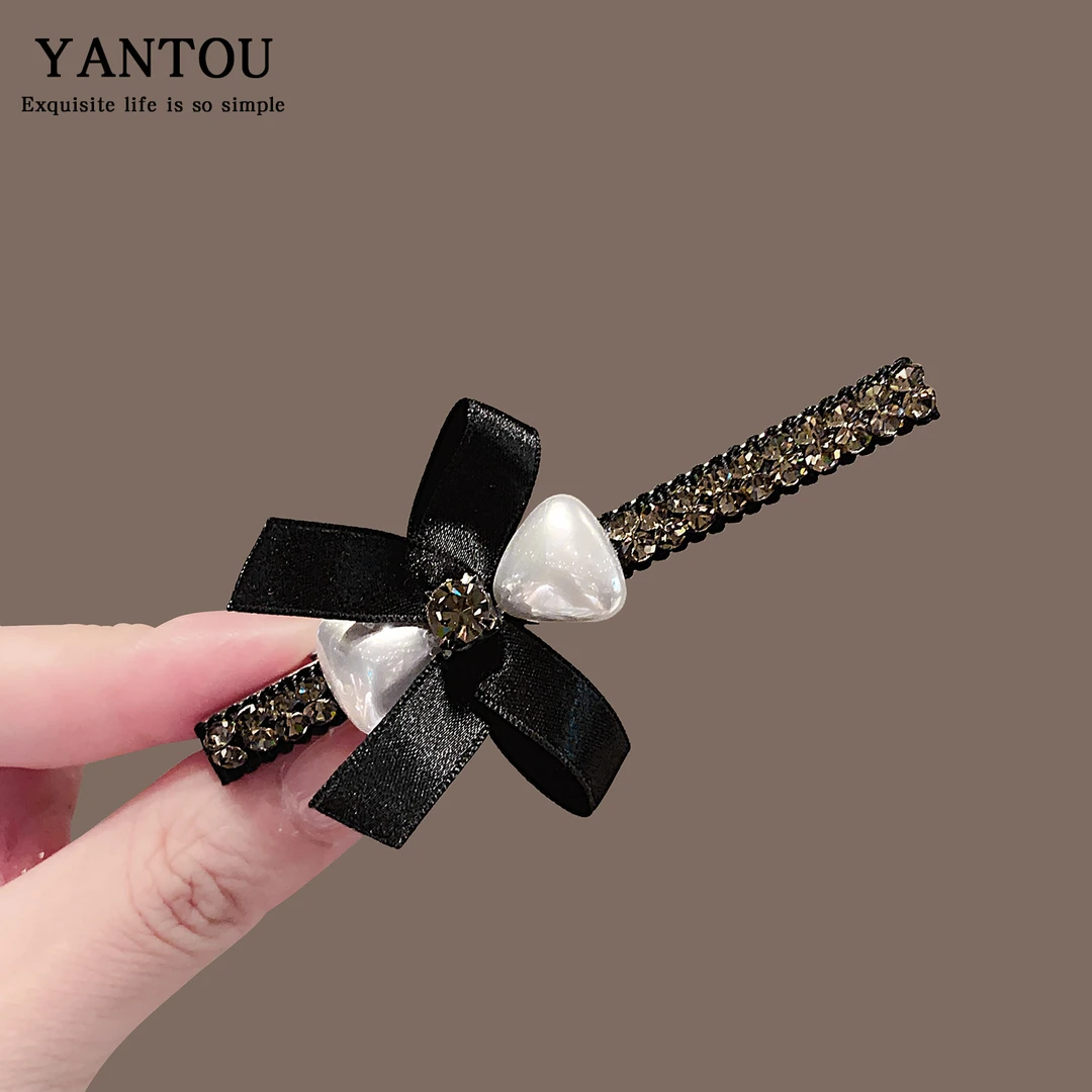 小众气质蝴蝶结水晶发夹女甜美鸭嘴夹侧边刘海碎发夹子高级感发卡
