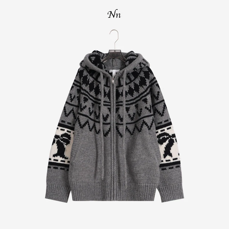 【雪融半岛】蝴蝶结提花慵懒重磅连帽针织外套 202511