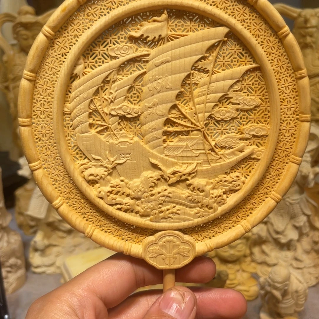 黄杨木一帆风顺扇子