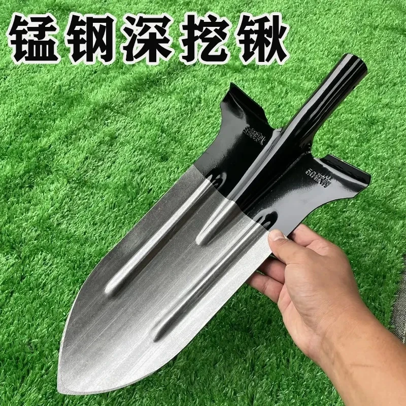 新款锰钢加长款铁锹加厚窄口挖山药钢尖锹挖沟挖树铲铁锨园艺工具
