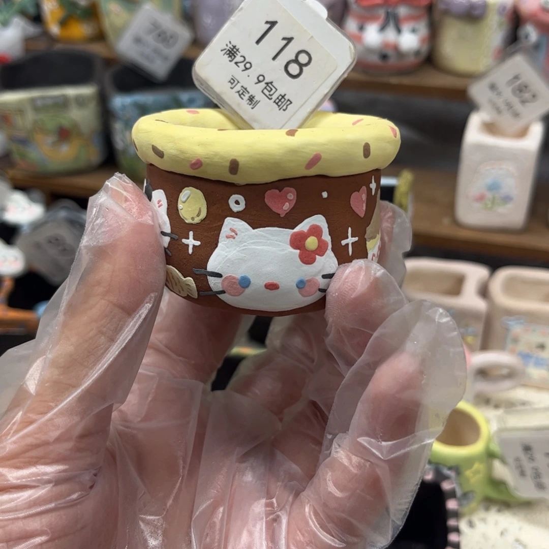 118黑猫花盆手绘花盆现货