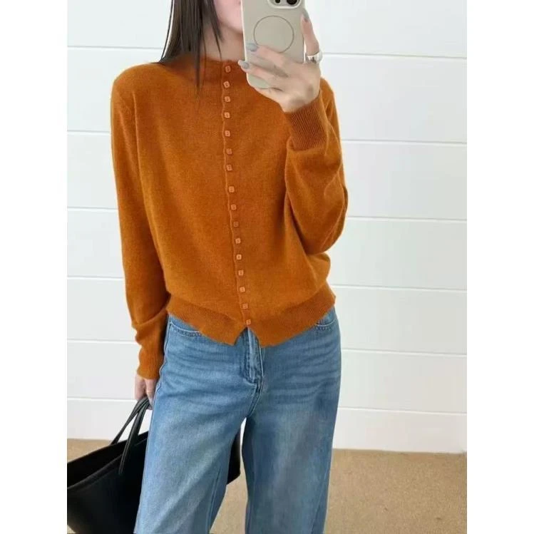 （静静家）蜜熊绒秋季新款小方扣纯色显瘦百搭针织衫长袖毛衣 f1644