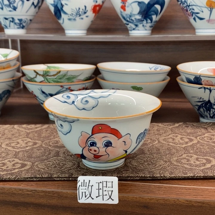 微瑕釉下彩纯手绘手工绘制