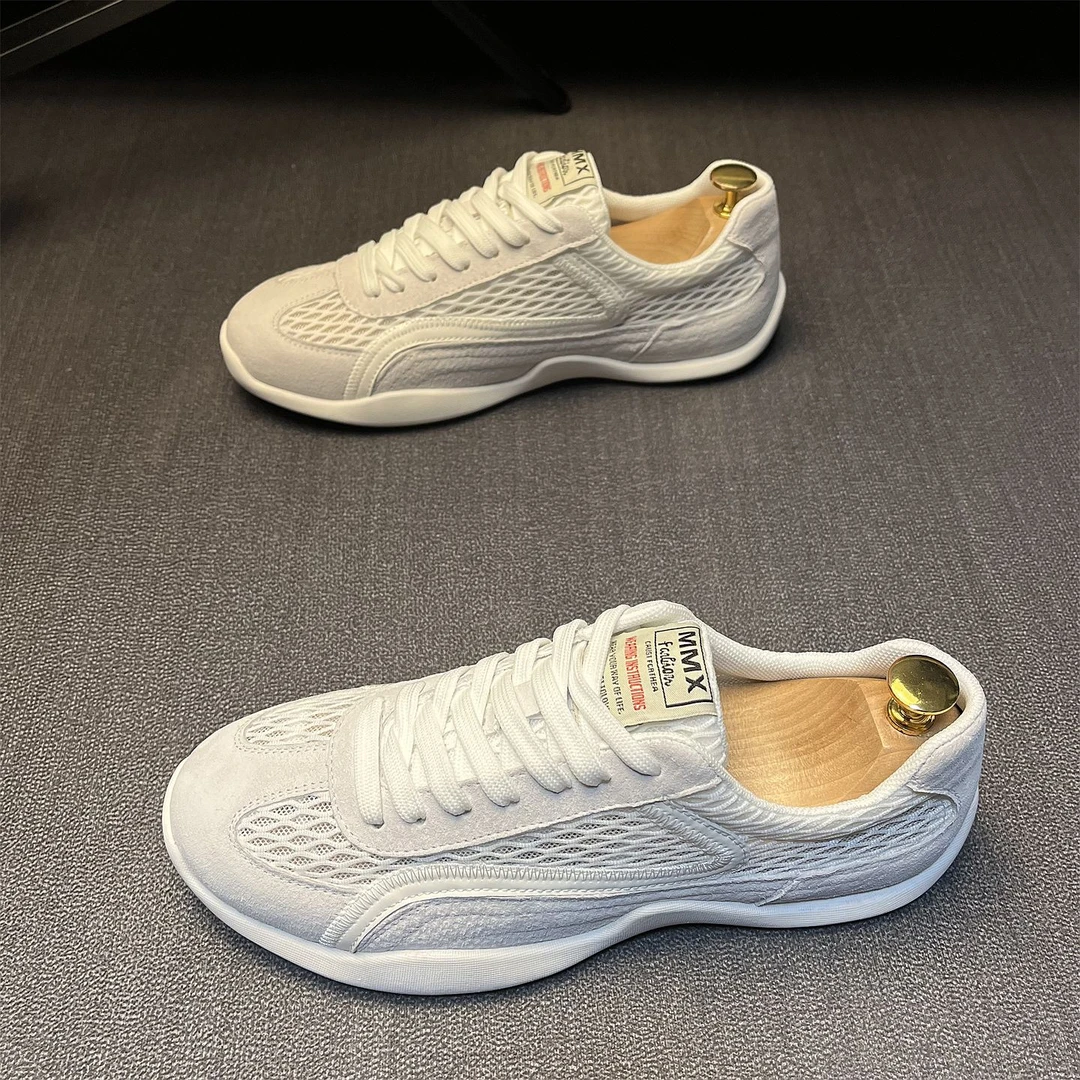 男鞋2025夏季透气厚底潮流车缝线夏季低帮网面鞋系带拼色轻便潮鞋