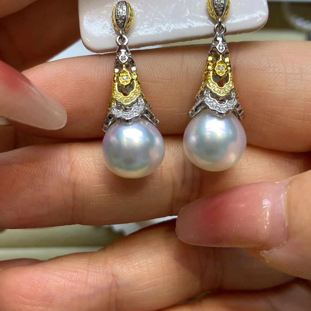 银S925镶嵌耳饰海水珍珠