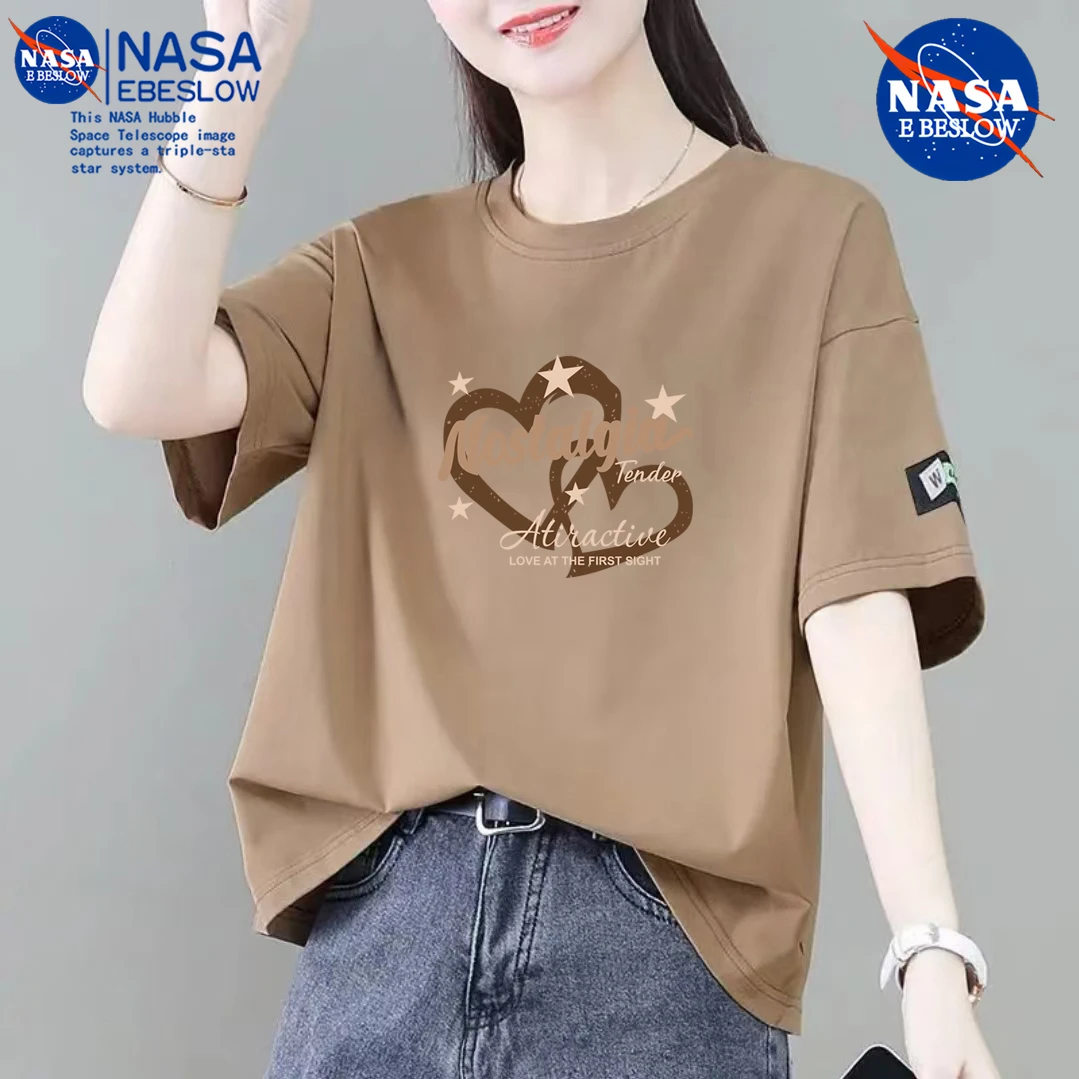 NASA春夏季潮牌短袖T恤男士夏季街头美式ins重磅休闲圆领印花短袖