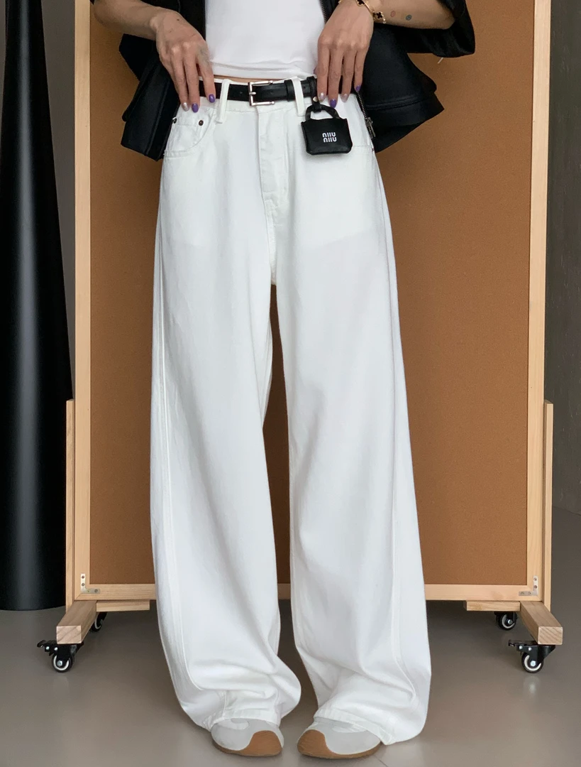 Singularity Me 高腰白色简约垂感直筒牛仔阔腿裤 2A 89063-1