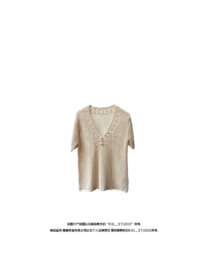 KXL-STUDIO 【KELE精选】热带岛屿·带子纱针织上衣半袖8555