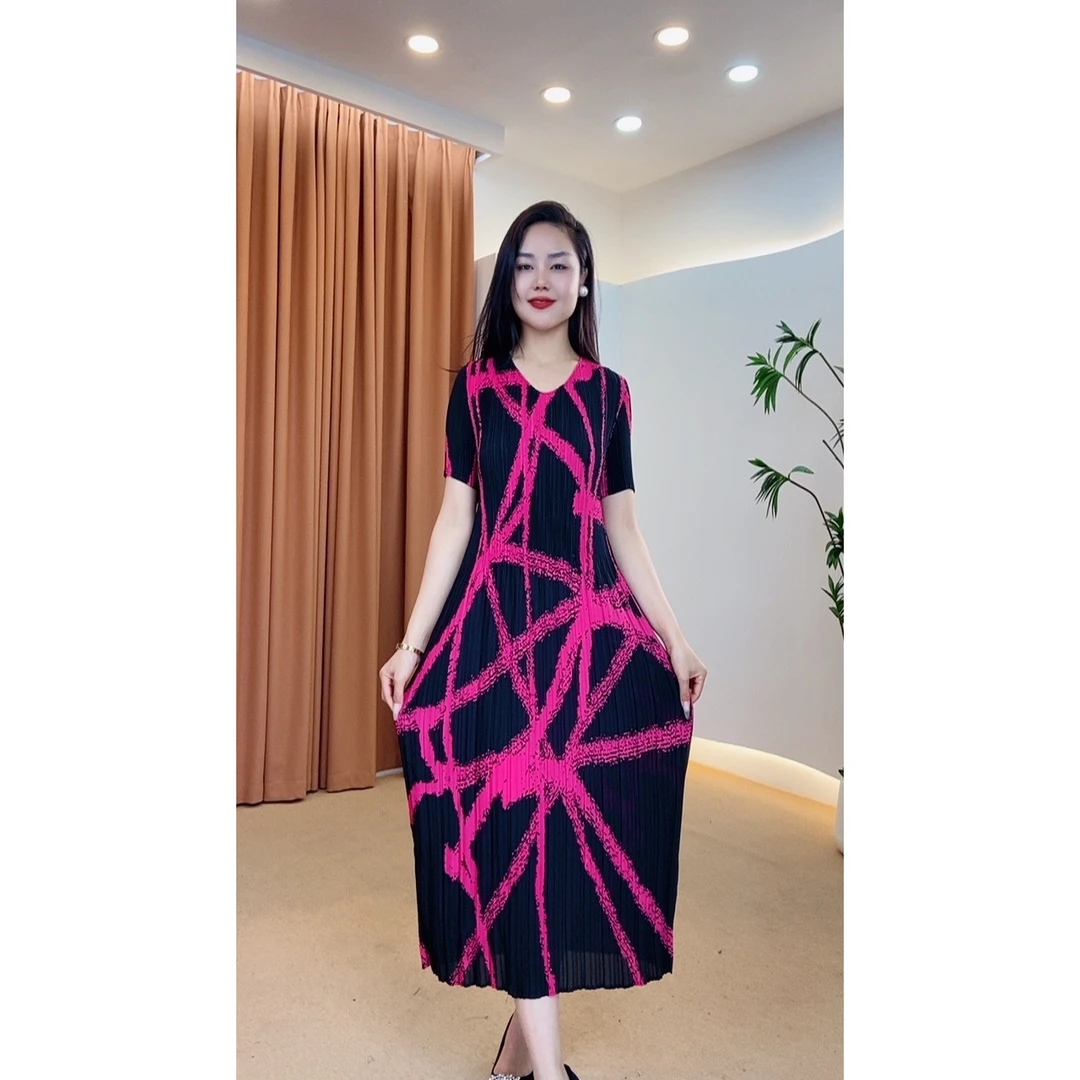 833号女装复古夏季气质优雅印花连衣裙显瘦气质大摆裙中长款时尚
