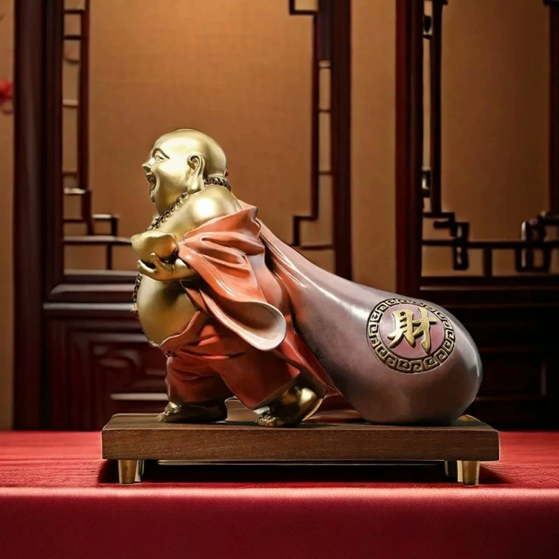 铜福堂《弥勒佛》全铜佛像摆件黄金袋笑面佛布袋和尚家居客厅送礼