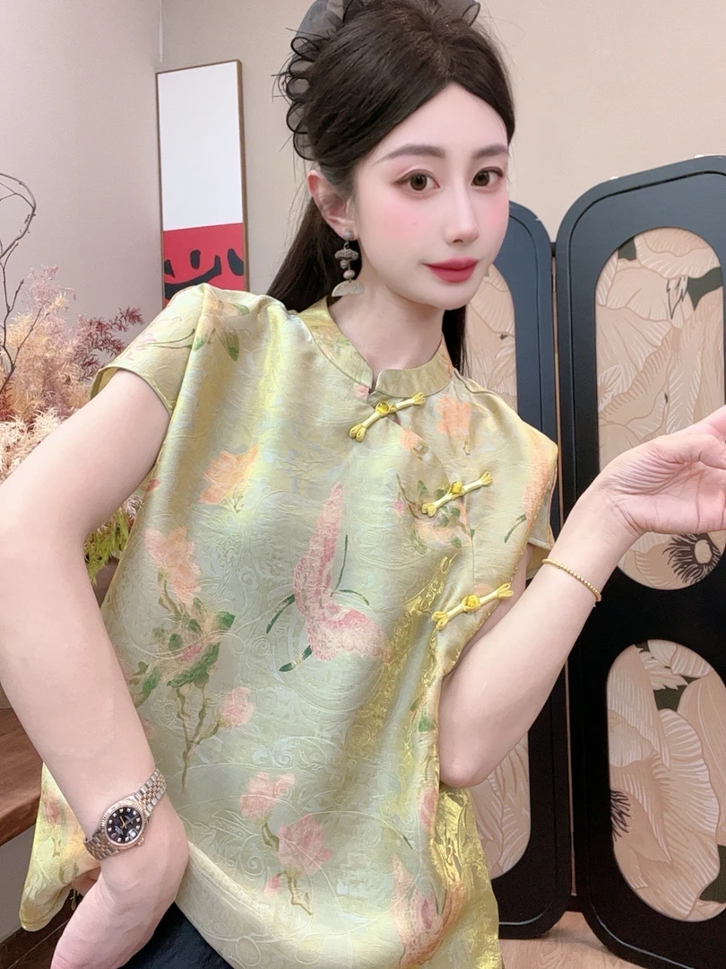 【南笙锦】2025夏季新款短袖百搭显瘦新中式短袖女日常时尚气质