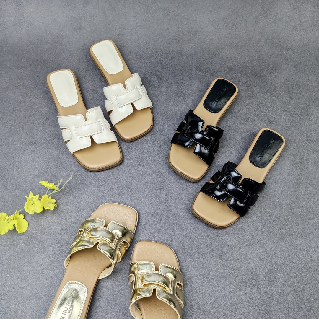 火爆夏季新款编织方头轻奢外穿凉拖鞋平底舒适凉拖鞋-535-1