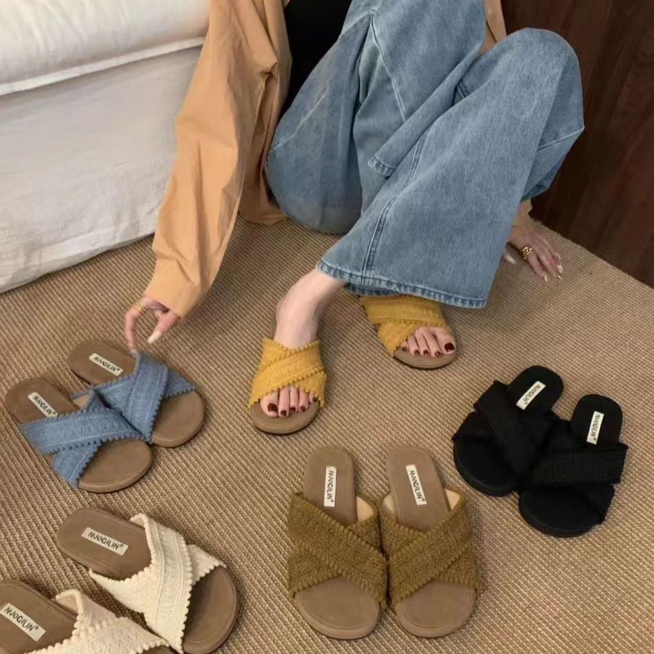 夏外夏季交叉平底仙女沙滩拖鞋复古西米亚外穿2025新款一字凉鞋女