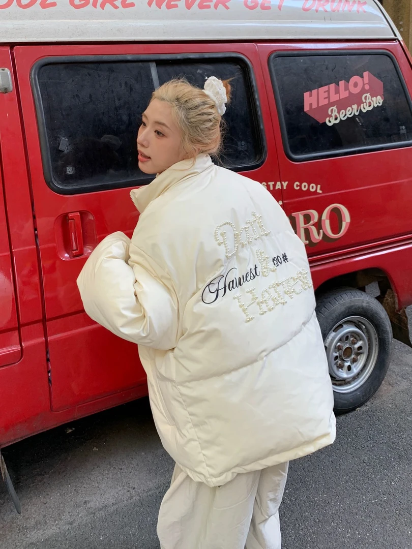 烫钻印花钉珠棉衣棉服冬季立领国潮时尚百搭保暖双面秋冬休闲6137