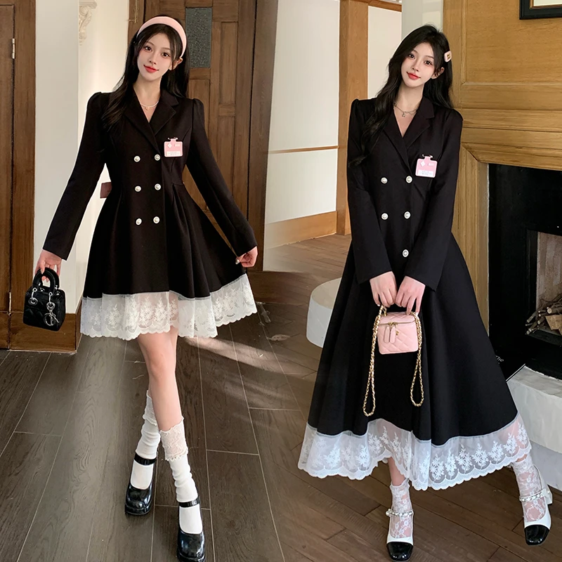 秋季大码女装120斤到220斤高端学院风蝴蝶结连衣裙收腰显瘦西装裙