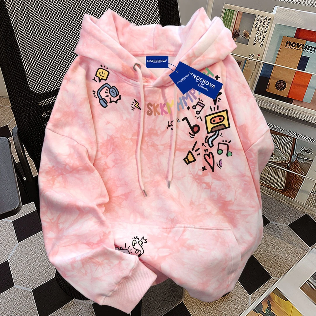2025新款扎染连帽卫衣男女秋冬季ins设计感加绒加厚宽松显瘦上衣