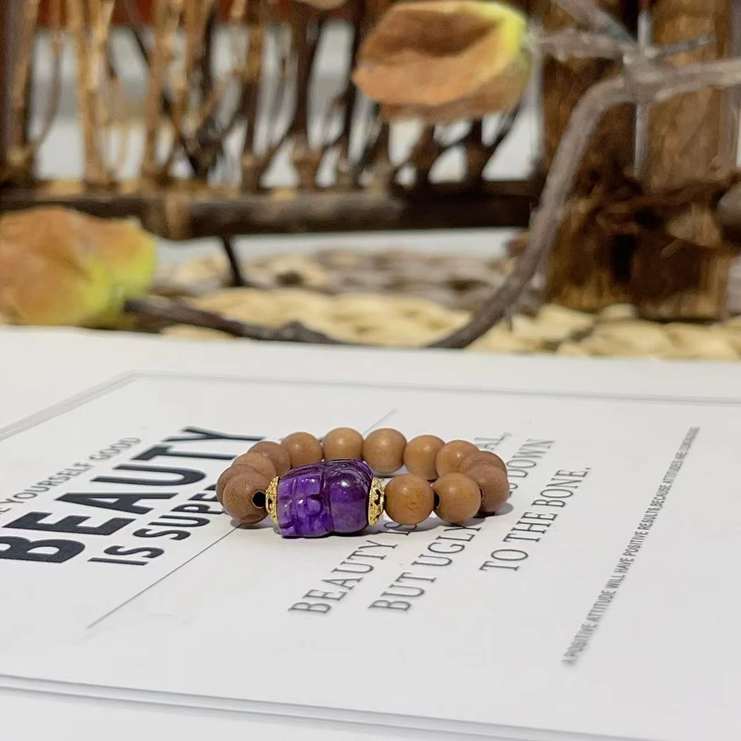 老山檀0.4mm泥地帝王紫貔貅戒指/18k/AZB5571（怀信）