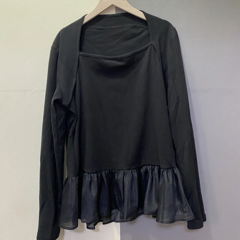 79710法式荷叶边网纱t恤女秋冬新款内搭打底衫时尚显瘦女上衣