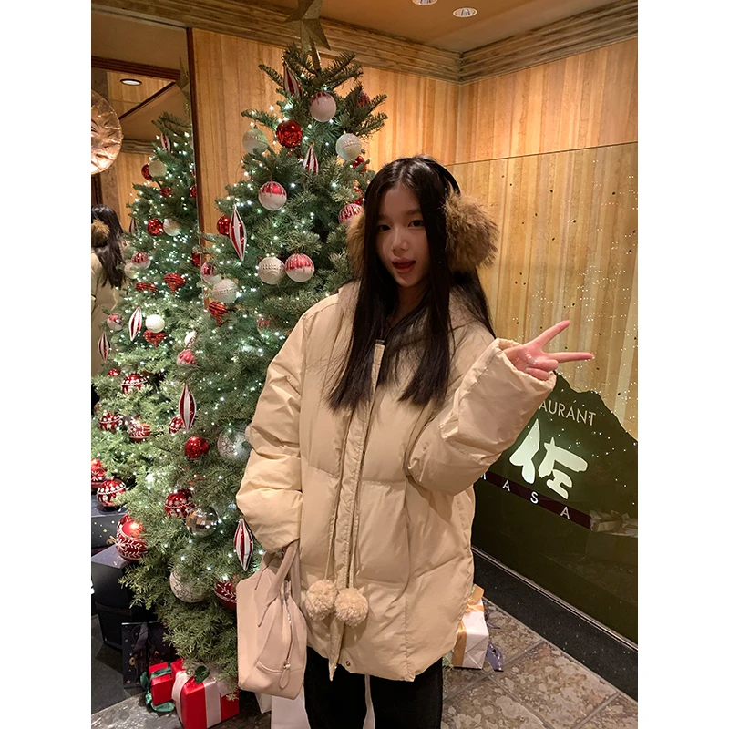 王少女的店【现】卡其色宽松中长款棉服冬季时尚保暖外套Y29270S44