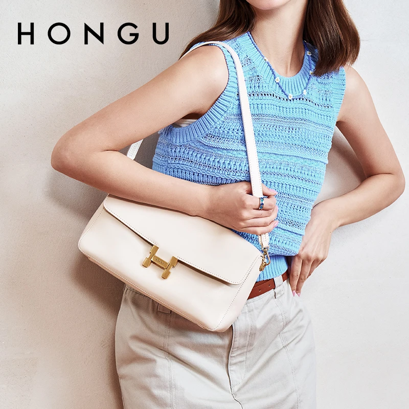 HONGU/红谷时尚新款女士牛皮百搭饼干包真皮腋下单肩包H5175914