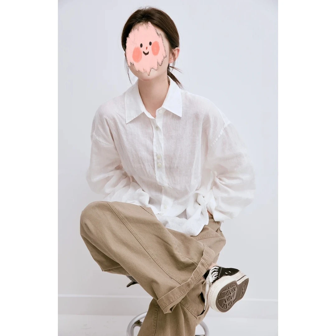 『PEACHZHOU』极简纯色宽松翻领廓形衬衫休闲老钱松弛感长袖