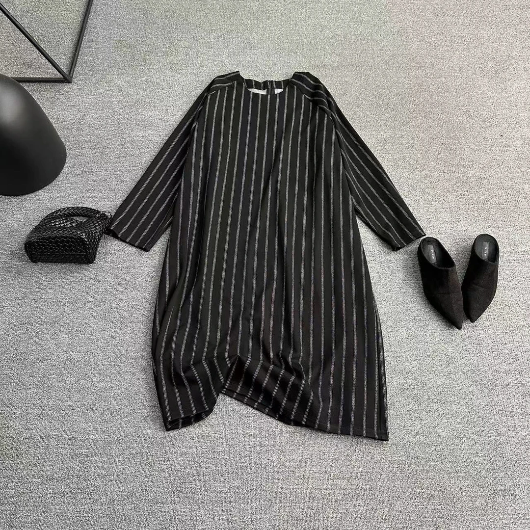 瑶睿安240斤欧货小众厚料简约长裙垂感裙子大码连衣裙3228-1