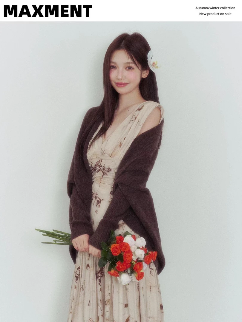 （看姐妹预约人数上新款式）新款韩版慵懒风针织开衫搭碎花连衣裙