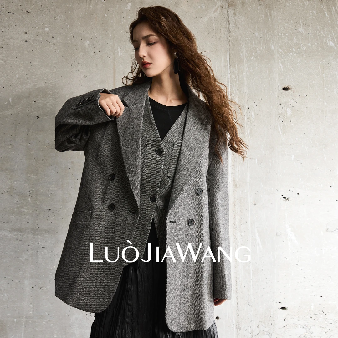 羊毛质感宽松休闲西装女廓形羊毛西服外套秋冬LUOJIAWANG【雅叙】