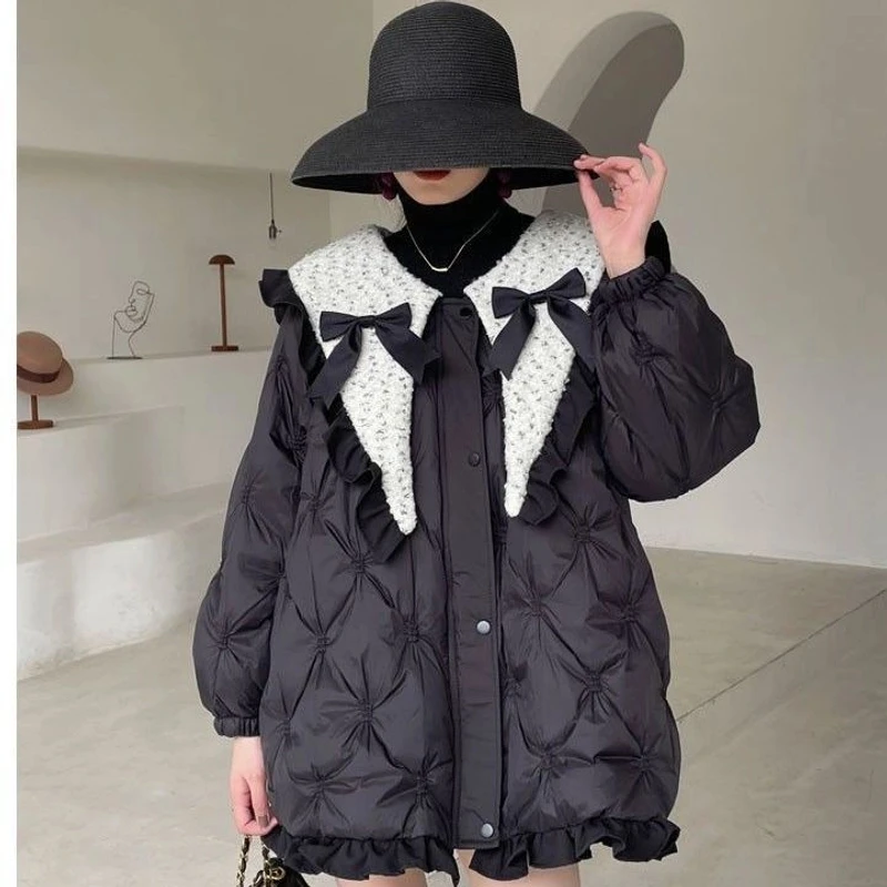 【清仓浮力】小香风中长款棉服女娃娃领设计款学生百塔女装秋冬外套