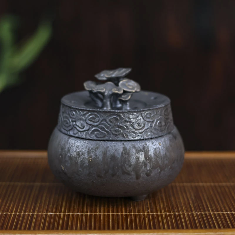 陨铁釉-灵芝香炉(配防火棉)-高度9CM（灰念0330）