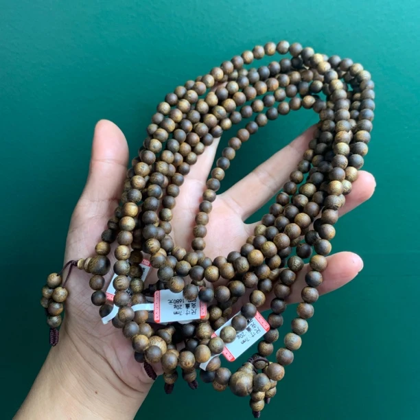 沉香20克7mm海南莺歌绿奇楠乌身原叶沉香圆珠手串多样性发一