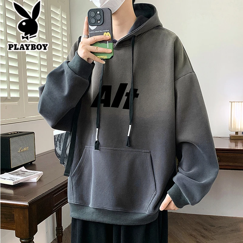 花花公子2025春秋季连帽卫衣男青少年学生百搭打底衫潮流宽松上衣