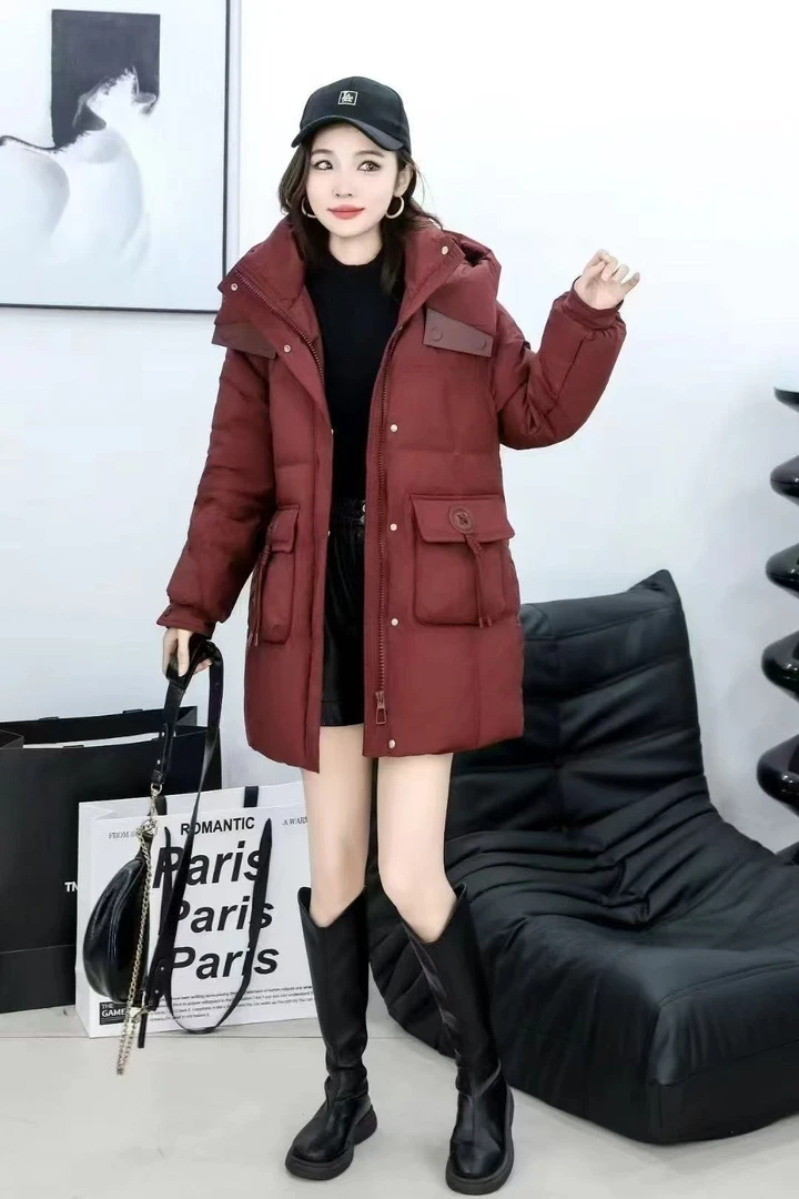 中长款直筒型保暖显瘦潮流宽松连帽百搭收腰