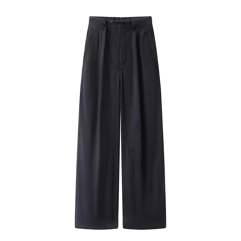 2172原单商场同款通勤百搭捏褶腰带装饰宽松直筒休闲长裤