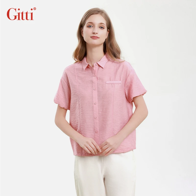 Gitti/吉蒂2025春夏新款POLO衬衫女显瘦大码灯笼袖上衣G251288