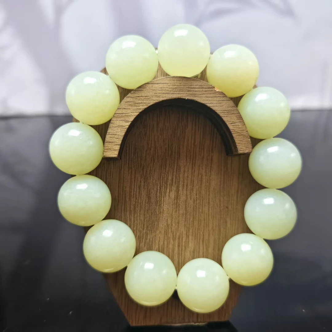 Z和田玉浅黄口圆珠手串（卡18）0342