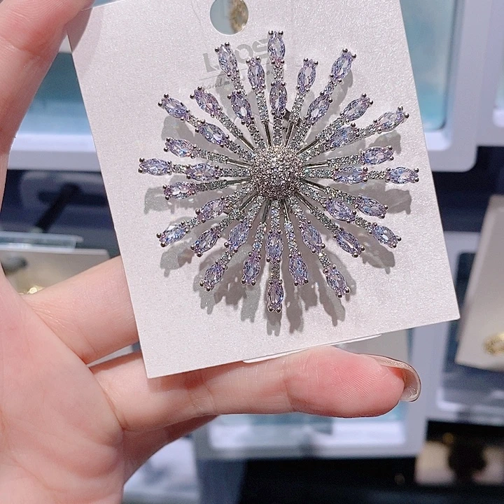 锆石铜合金烟花胸针 紫色