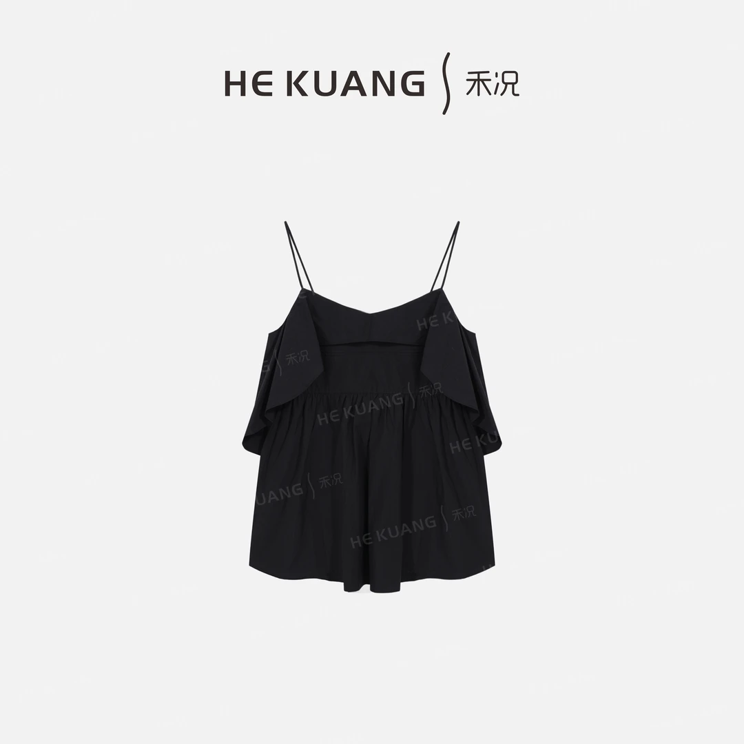 禾况HEKUANG琥珀流光【晚风霜纱】百搭无袖纯色拼接上衣C652 0295