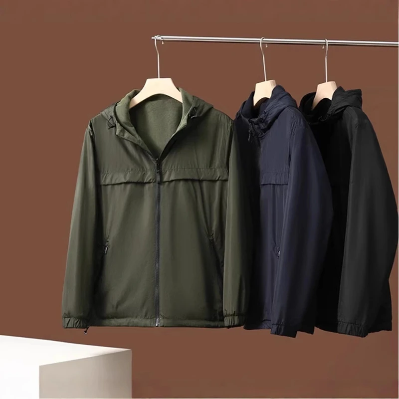 户外双面穿意式高端春秋夹克情侣尼龙连帽外套防风休闲男士1513