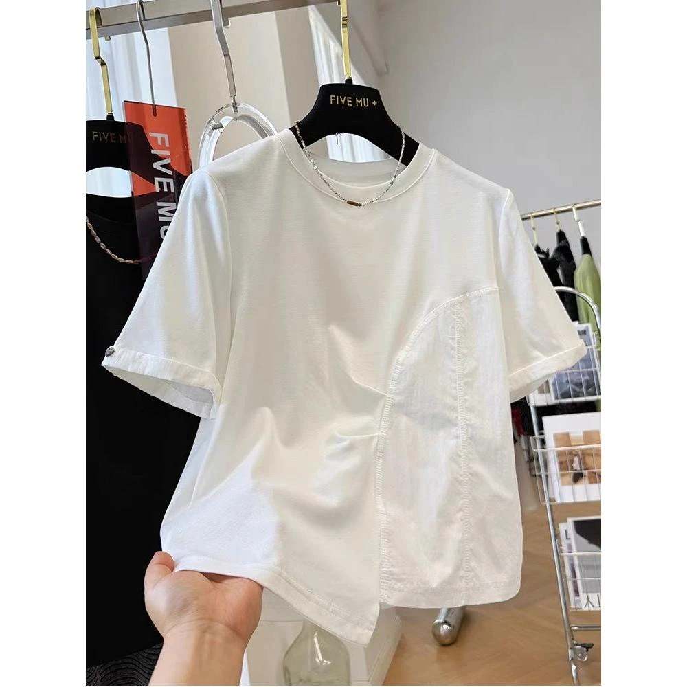 B208#特大码300斤设计感独特别致女不规则清冷系禅意衣服女夏季