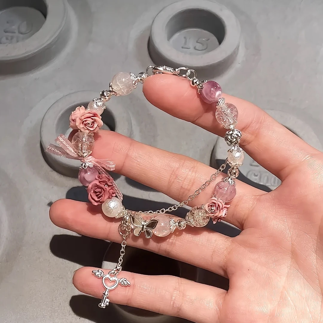 【七夕礼物】手工diy串珠烟熏玫瑰手链材料包自制作diy创意礼物