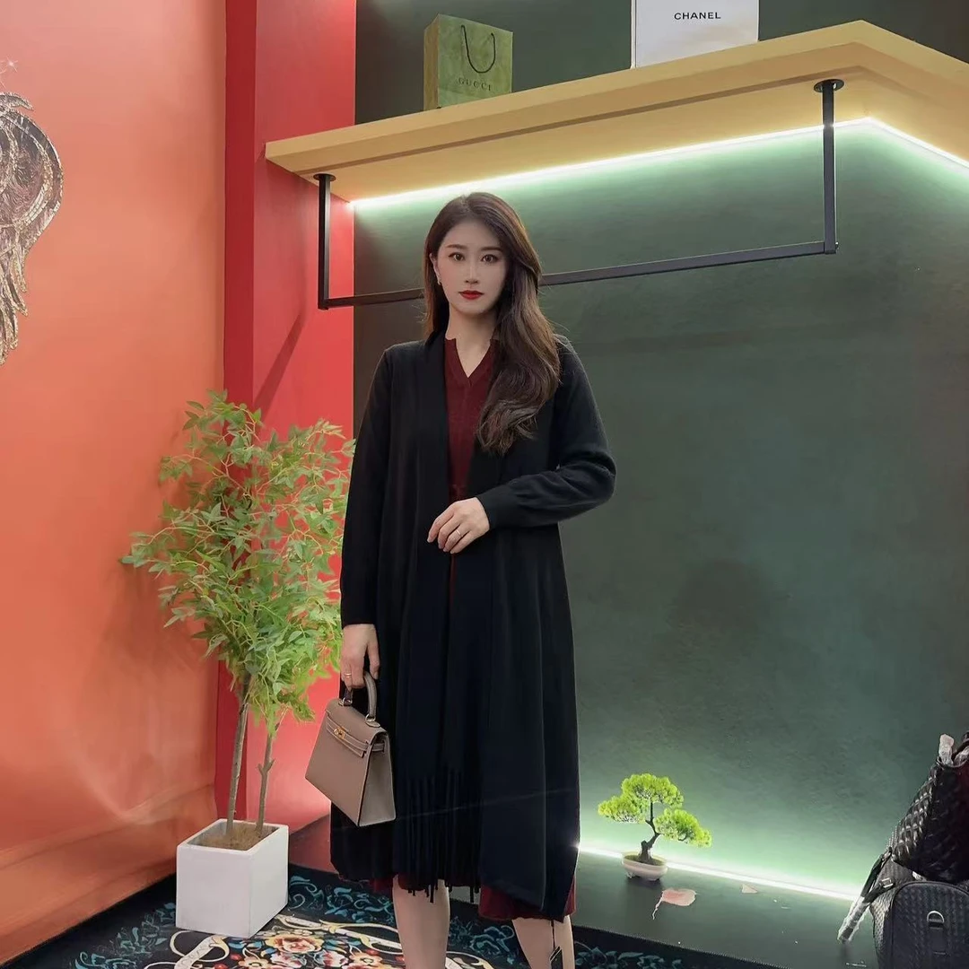 6081多金大码黑色长款秋冬季新款女装设计感女外套