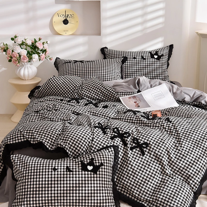 法式100%全棉四件套花边纯棉毛巾绣镂空套件蝴蝶结被套公主风被罩