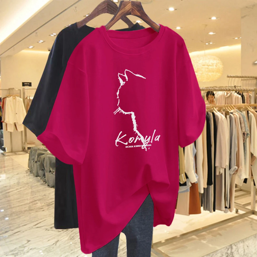 圆领纯棉显瘦中长款短袖T恤女2025夏季新款欧货宽松大版上衣ins潮