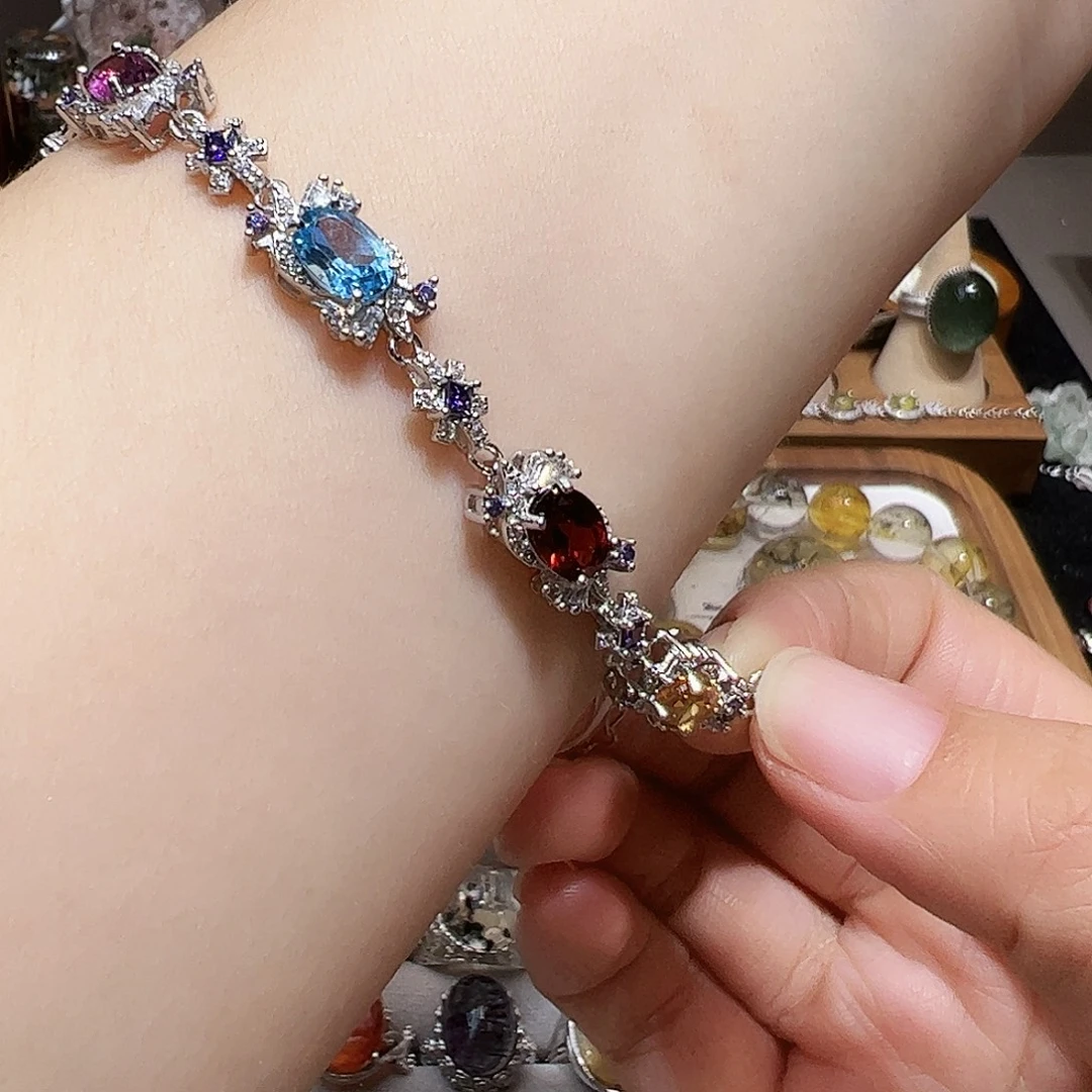 福***生银S925镶嵌珠宝半成品水晶