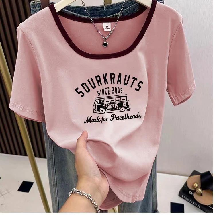 方领短款休闲T恤