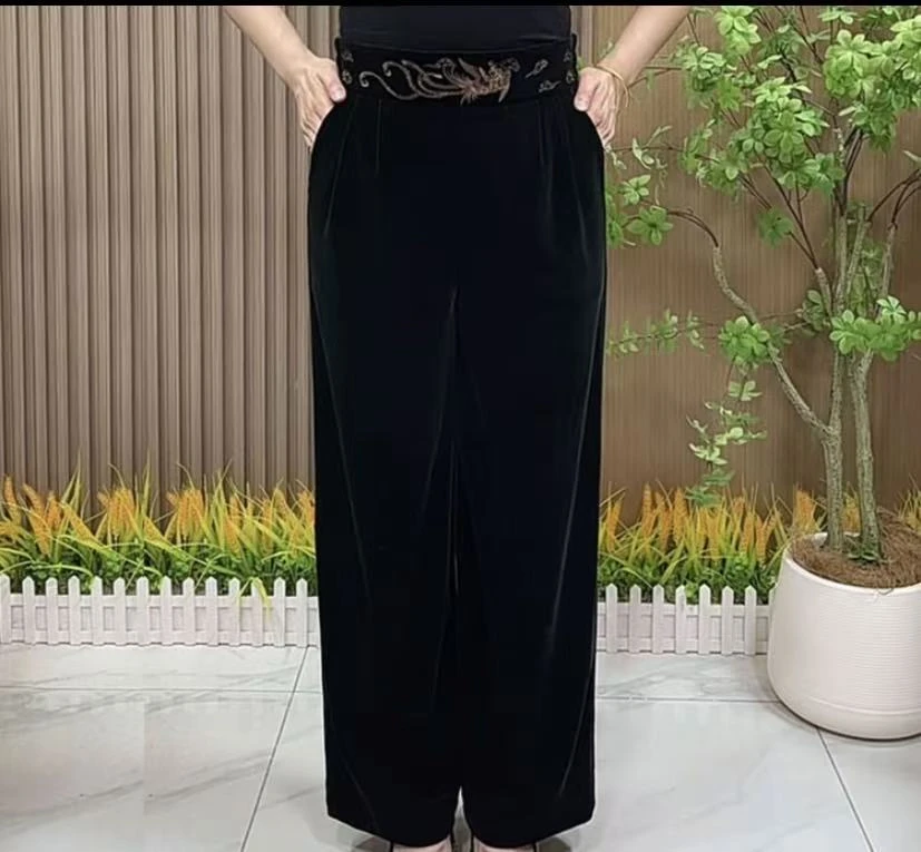 新款绮罗缚腰秋冬丝绒裤宽松款