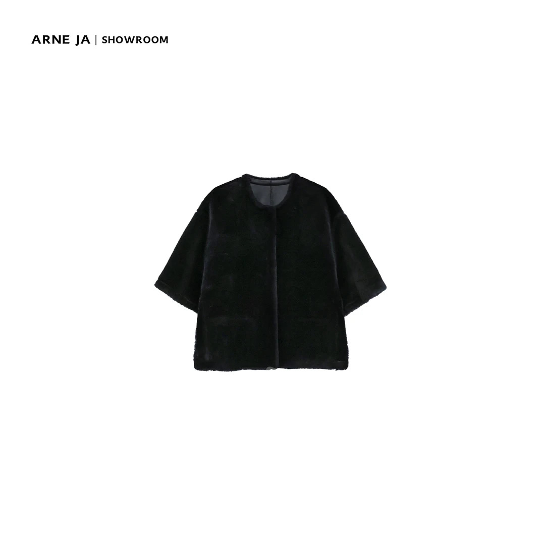 ARNE JA｜“黑标系列”西班牙进口小美利奴羊皮毛一体斗篷款皮草外套
